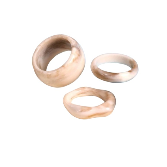 Set of 3 Marbled Chunky Earth Tone Neutral Rings - Picture 1 of 11